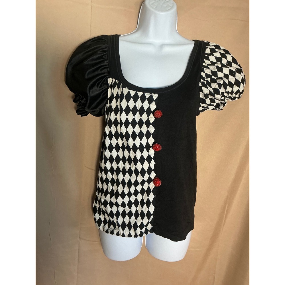 White House Black Market Harlequin Top Women S Black White Excellent Jester Puff